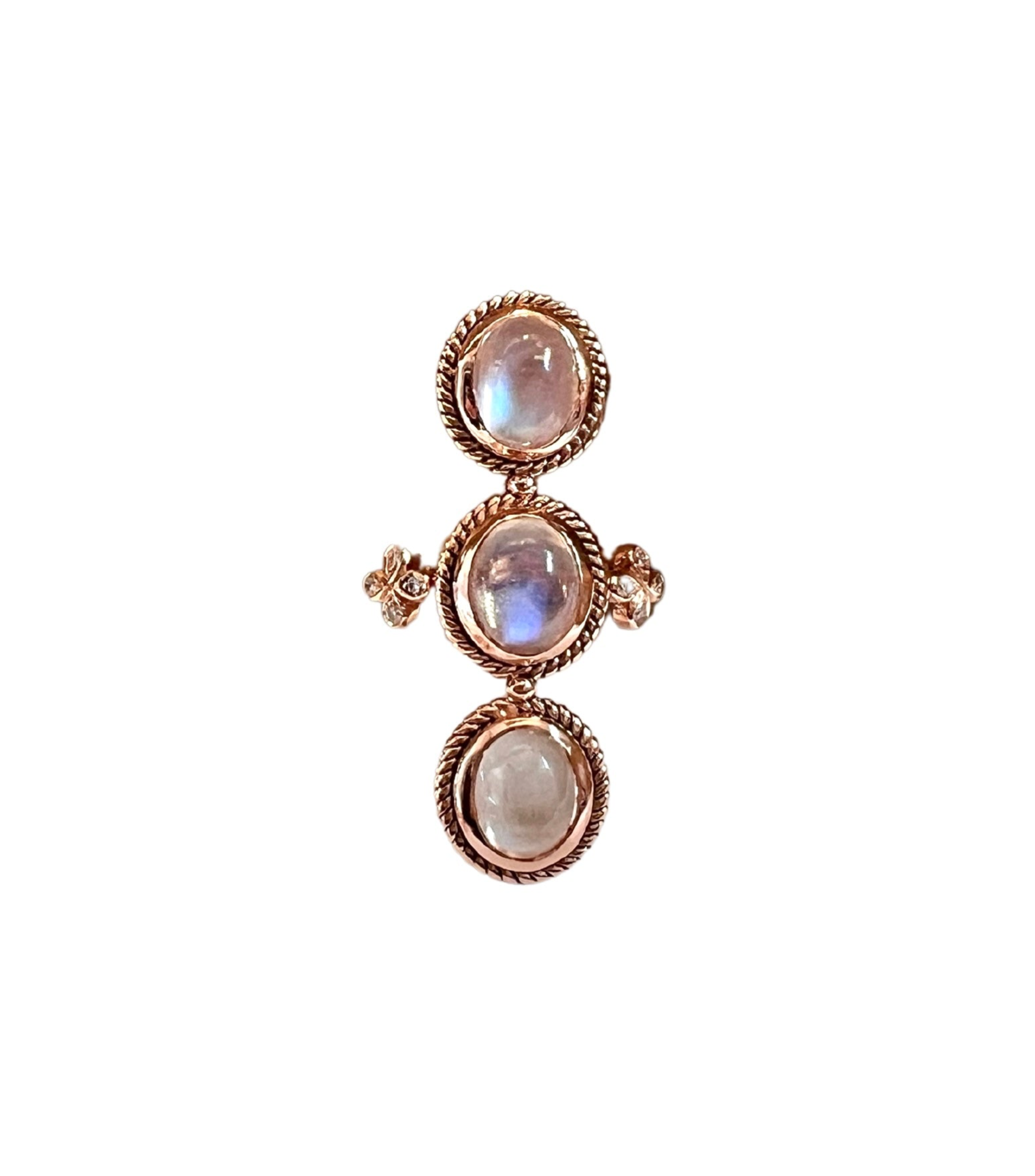 Moonstone 3 Stone Cocktail Ring set in 18K Rose Gold