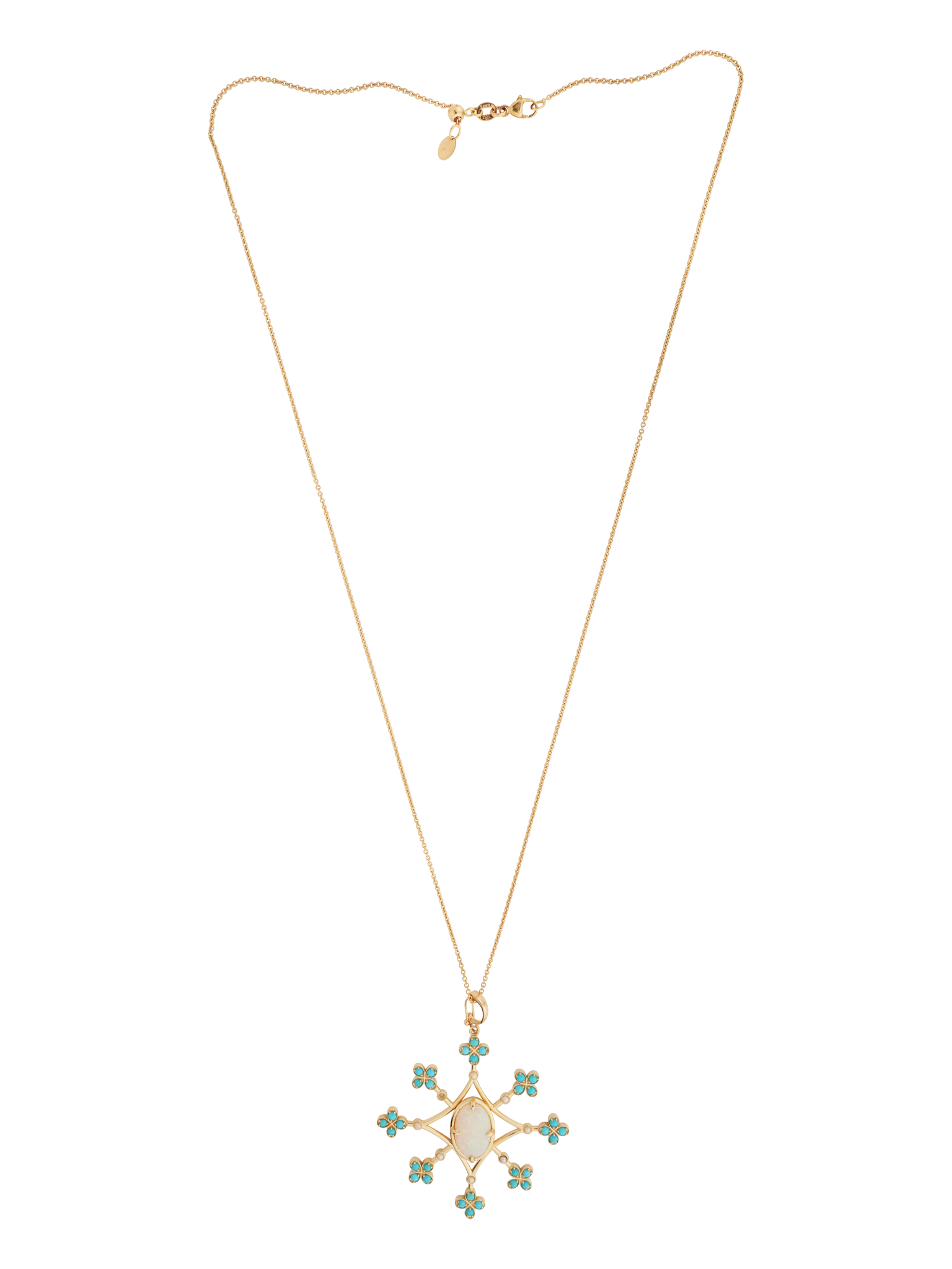 One-of-a-Kind Opal pendant necklace with seed pearls and sleeping beauty turquoise