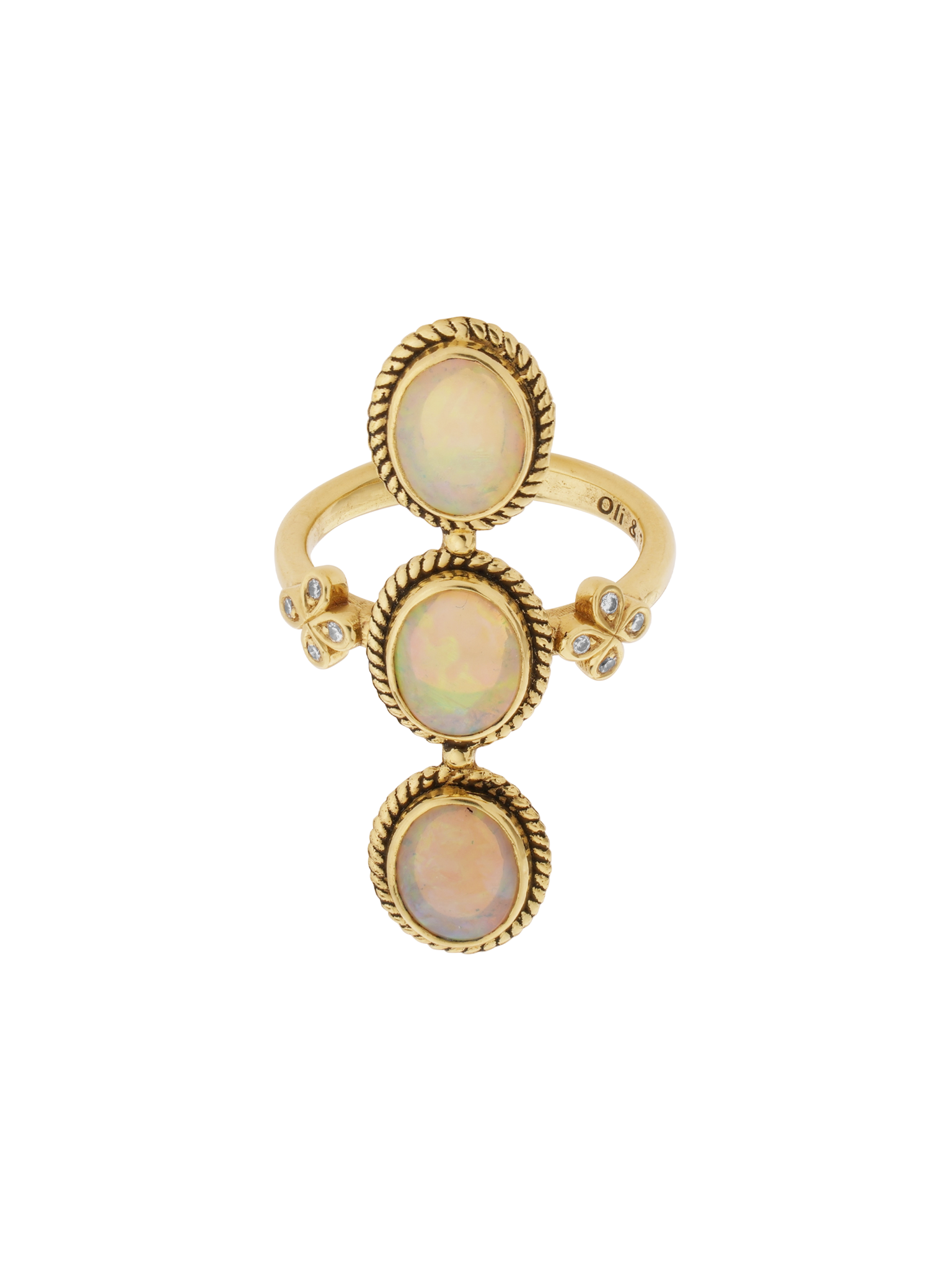 Three Stone Opal and Diamond Cocktail Ring-  One of a Kind