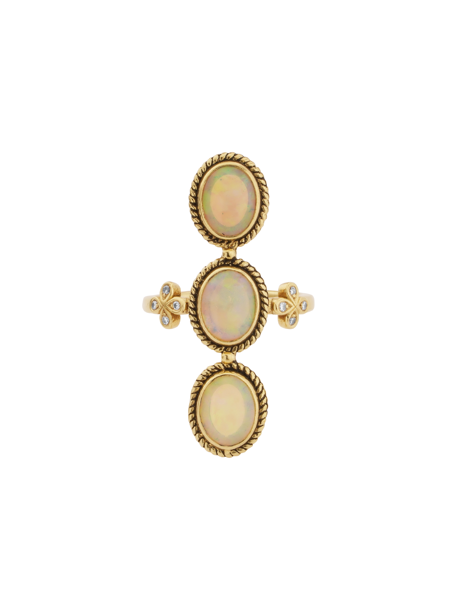 Three Stone Opal and Diamond Cocktail Ring-  One of a Kind