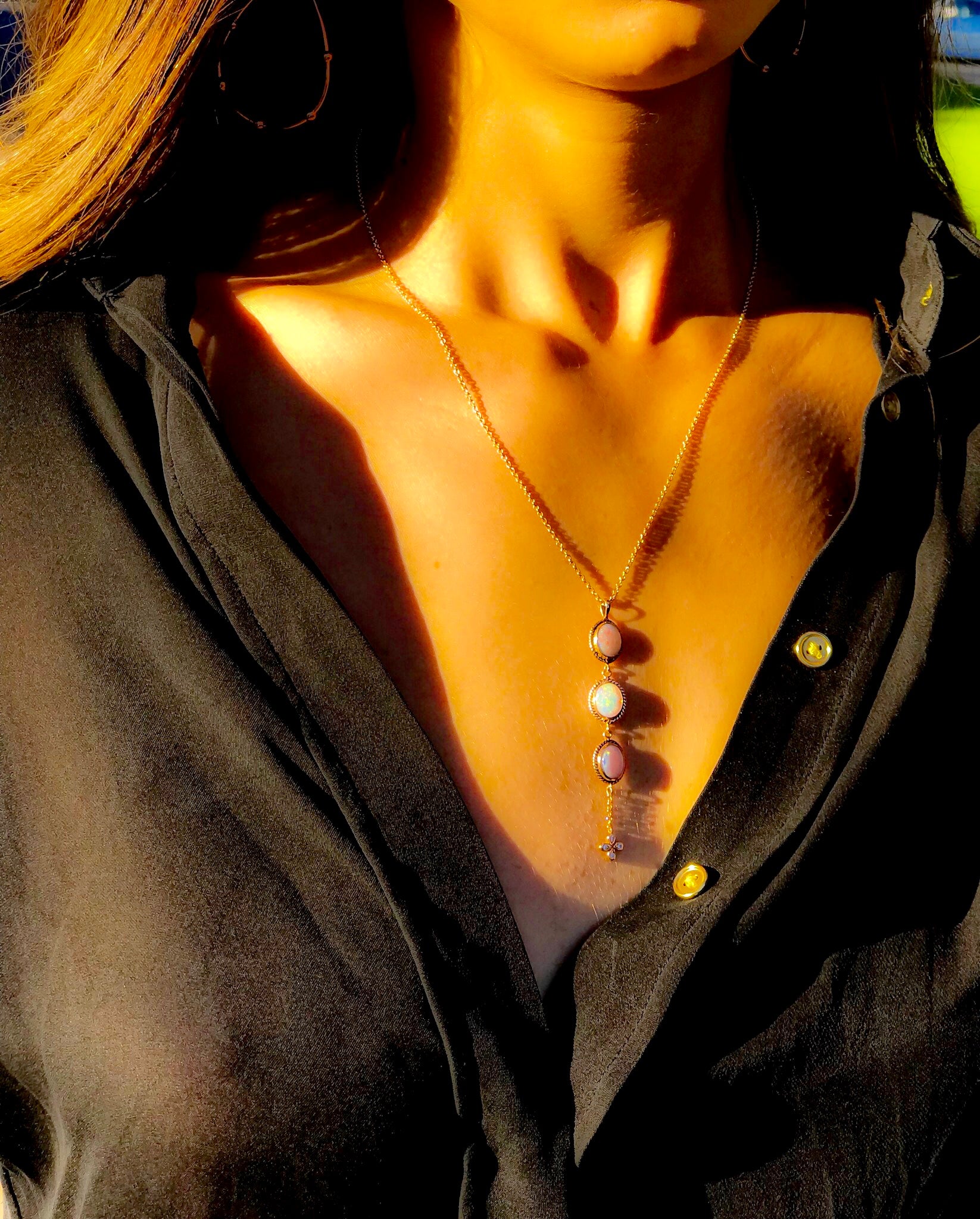 Antique inspired 18k rose gold 3 Stone Lariat available for special order