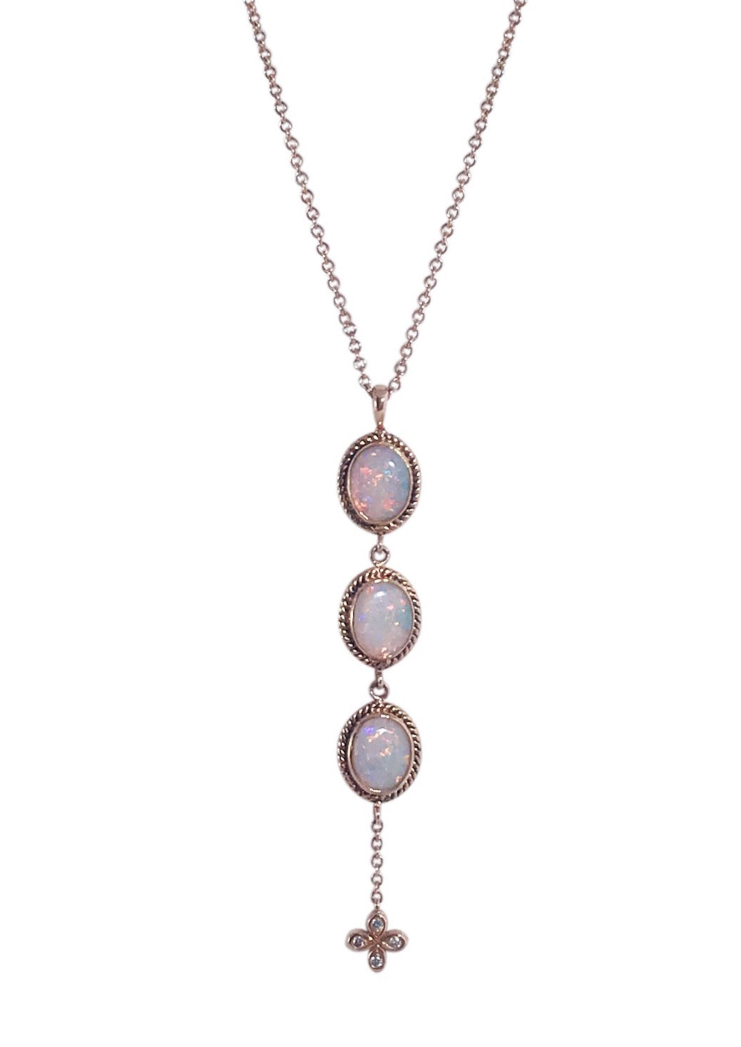 Antique inspired 18k rose gold 3 Stone Lariat available for special order