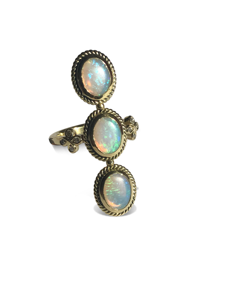 Three Stone Opal and Diamond Cocktail Ring- In stock