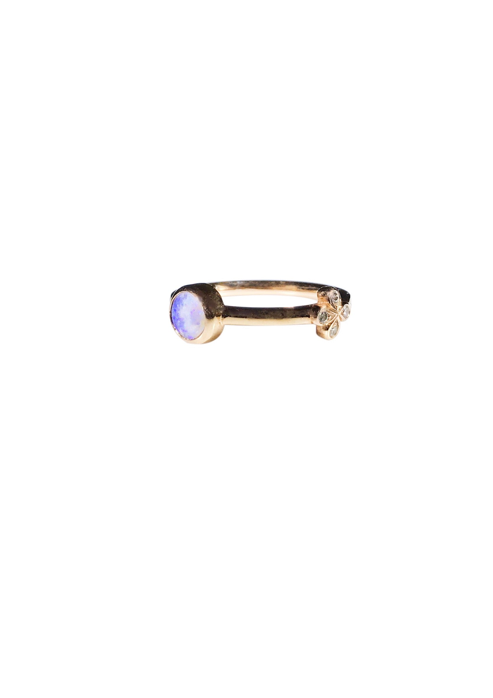 Opal Stacking Ring with Diamond flower set in 18k Rose Gold