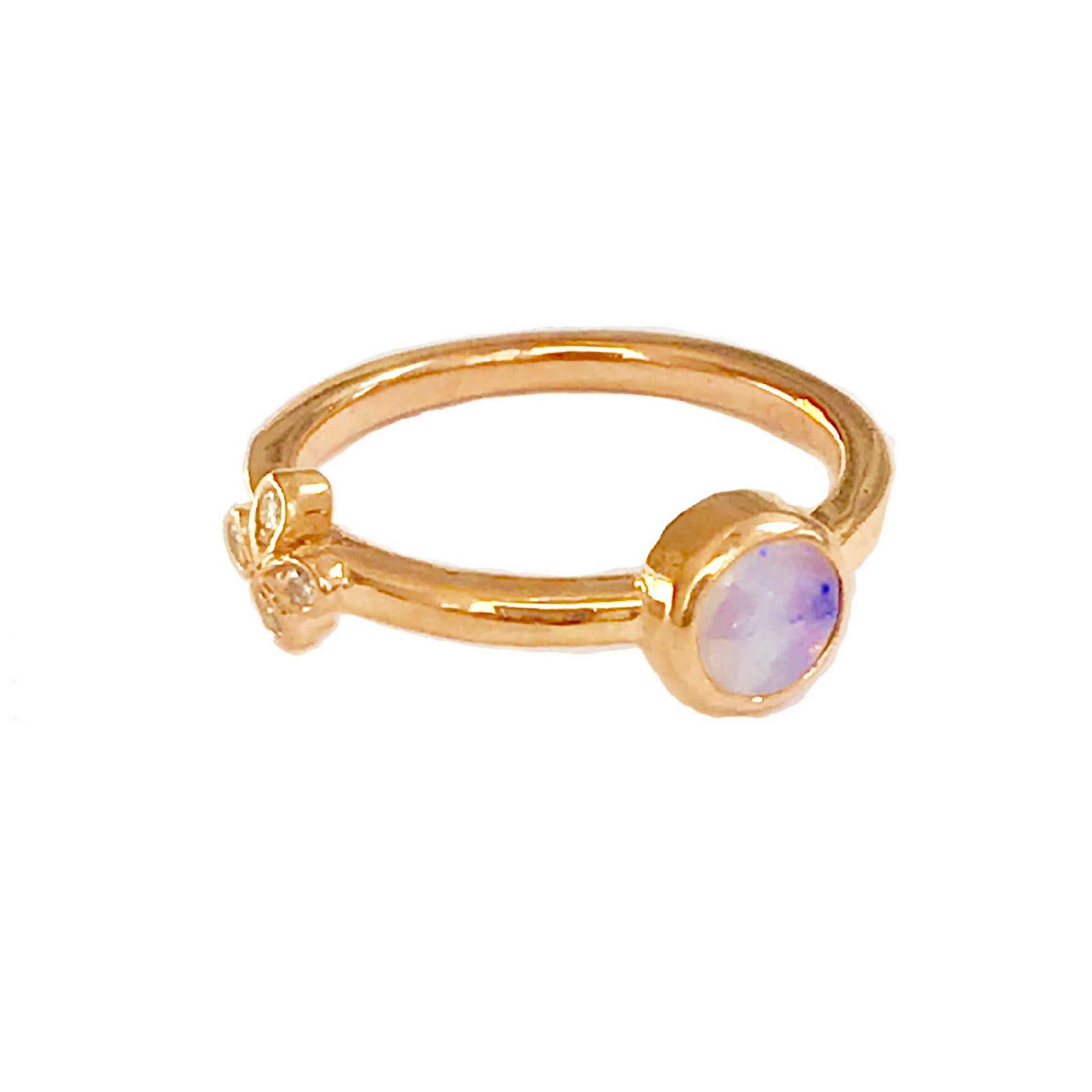 Opal Stacking Ring with Diamond flower set in 18k Rose Gold