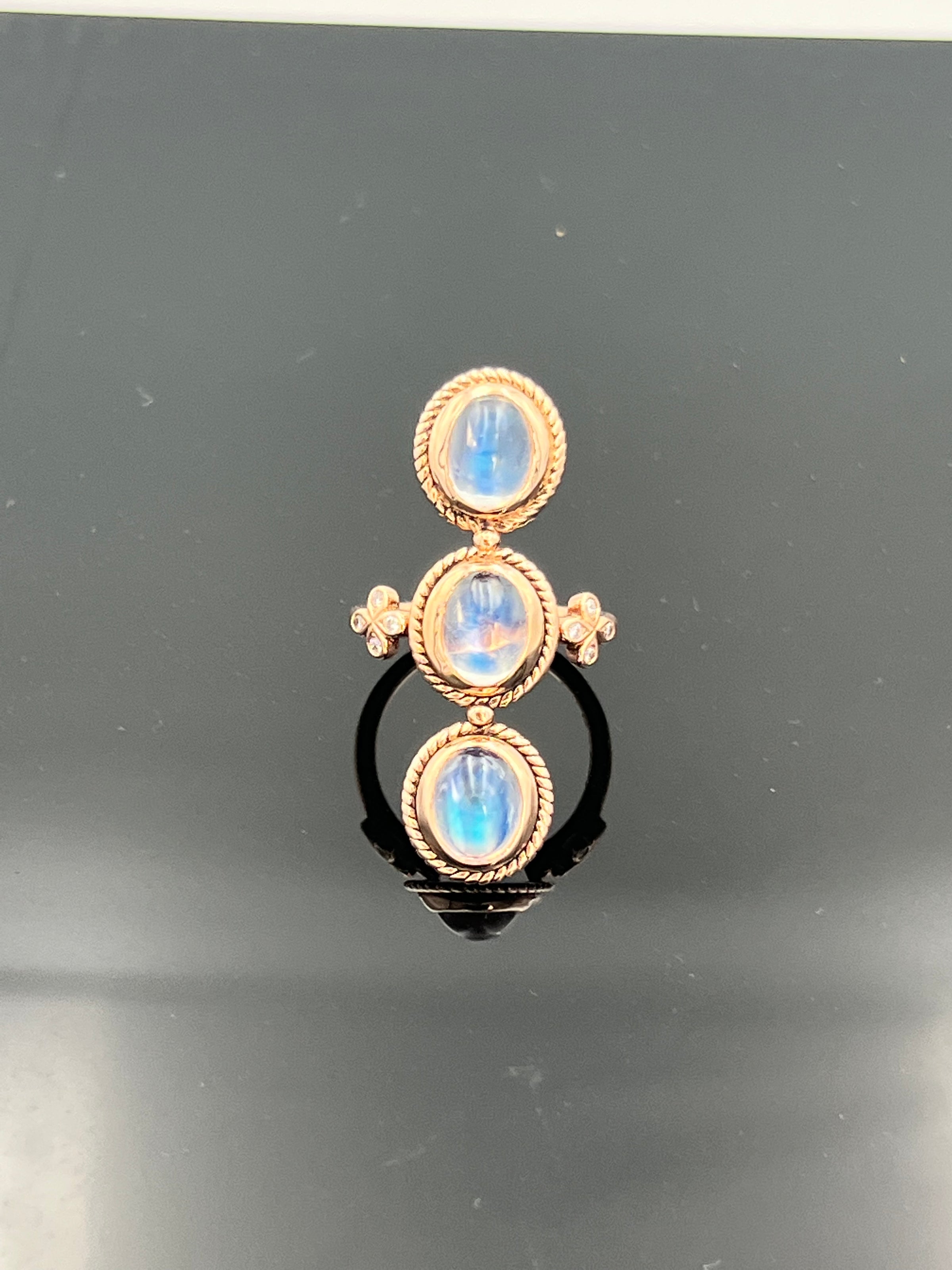 Moonstone 3 Stone Cocktail Ring set in 18K Rose Gold