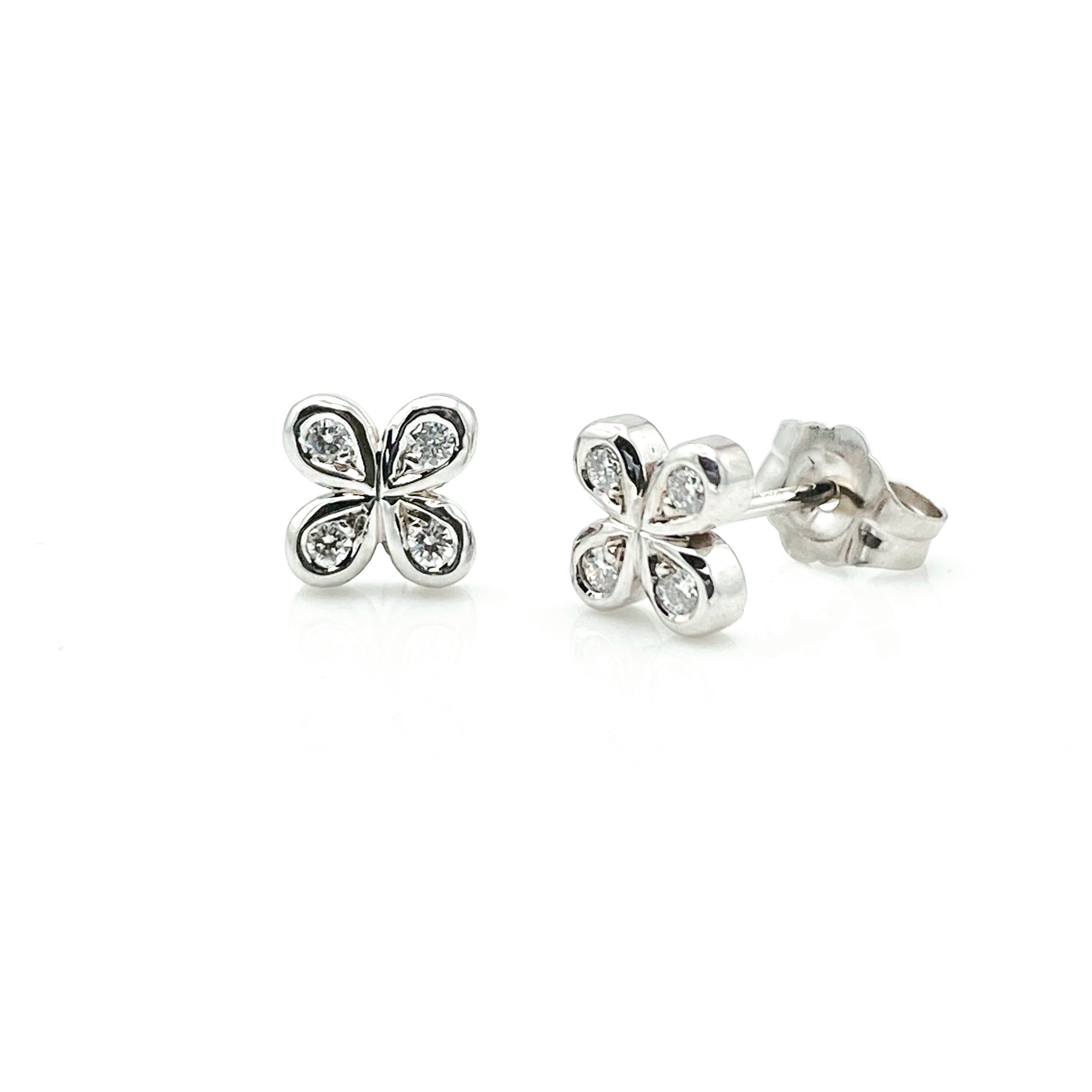 White Gold Diamond Flower Stud Earrings