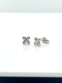 White Gold Diamond Flower Stud Earrings