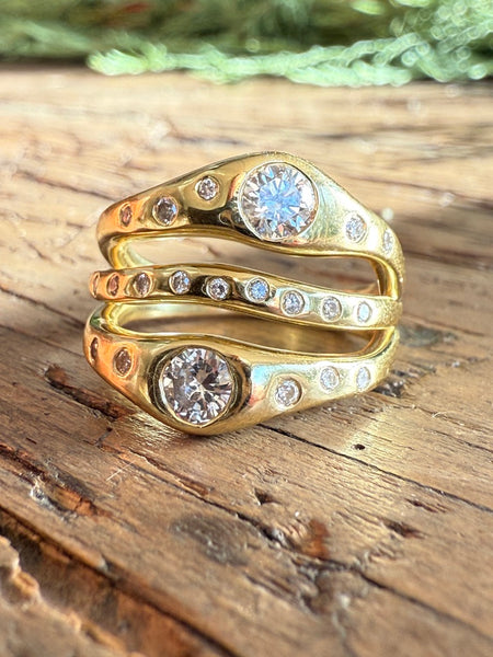 Oli and Tess Logo Ring Yellow with Signature Oli and Tess diamond flower. Great Stacking Ring!- IN STOCK