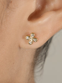 White Gold Diamond Flower Stud Earrings