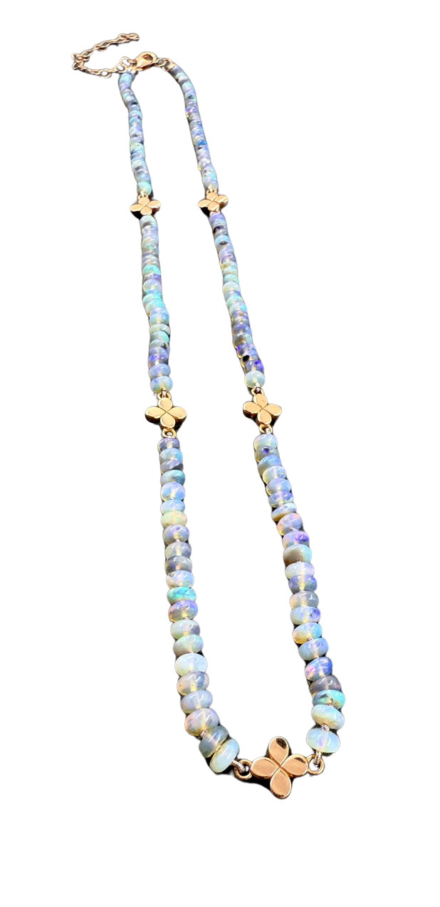 One-of-a-Kind Opal Bead Necklace. Hand Beaded on Silk Thread