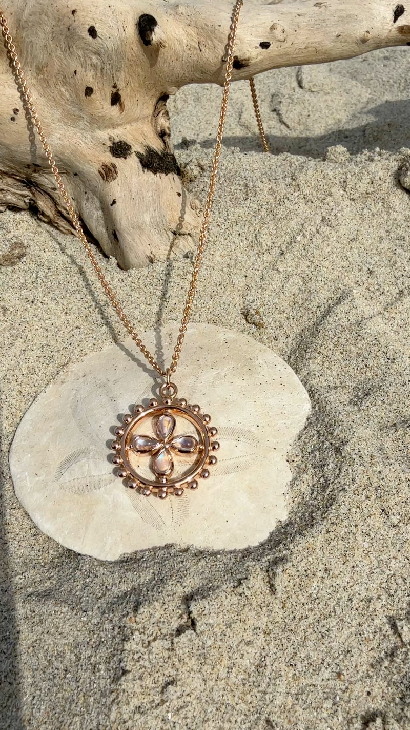 A+++Blue Moonstone Medallion, One of a Kind, set in 18K Rose Gold.