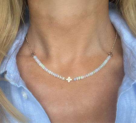 Aquamarine flower on a seed pearl chain- Made to order