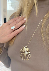 Stunning One-of-a-Kind Scallop Shell in 14K Gold with Australian Opals