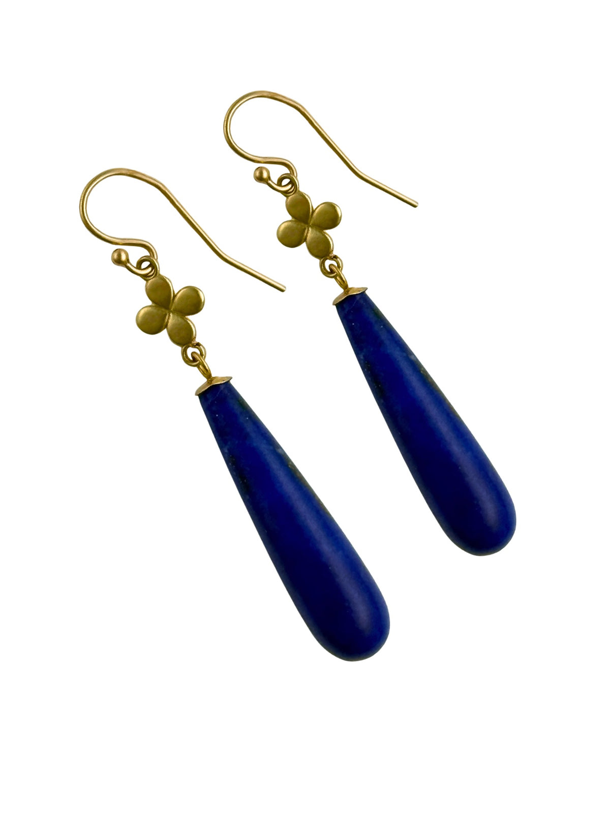 Lapis & Gold Flower Dangle Earrings in 14K Gold