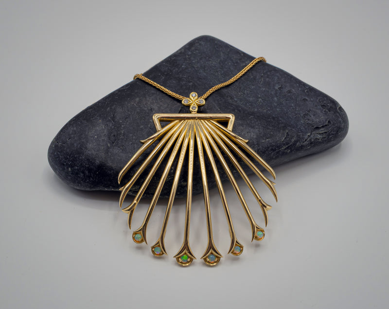 Stunning One-of-a-Kind Scallop Shell in 14K Gold with Australian Opals