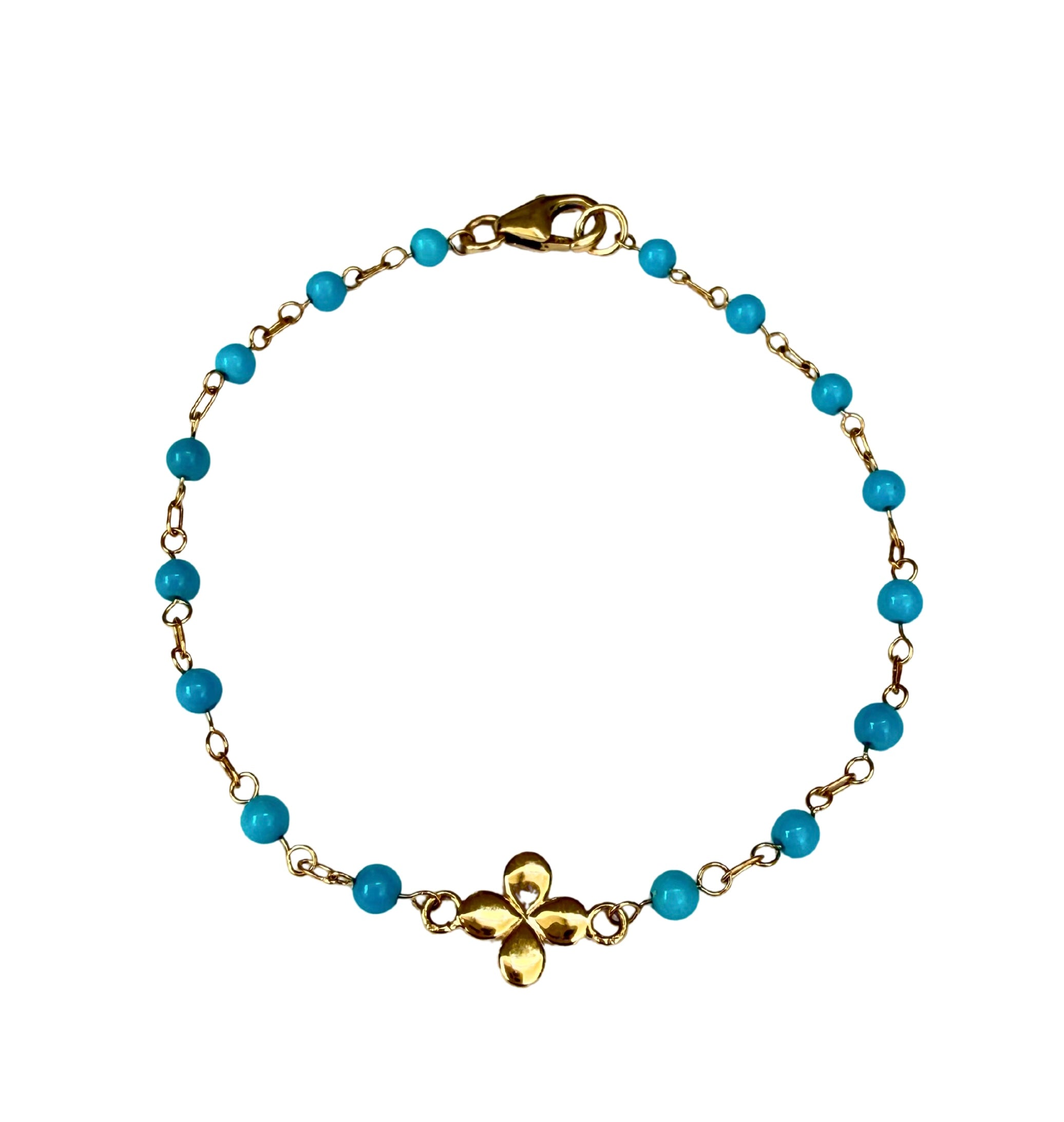 Turquoise Bead Bracelet in 18K Yellow Gold with Sleeping Beauty Tuquoise NEW!