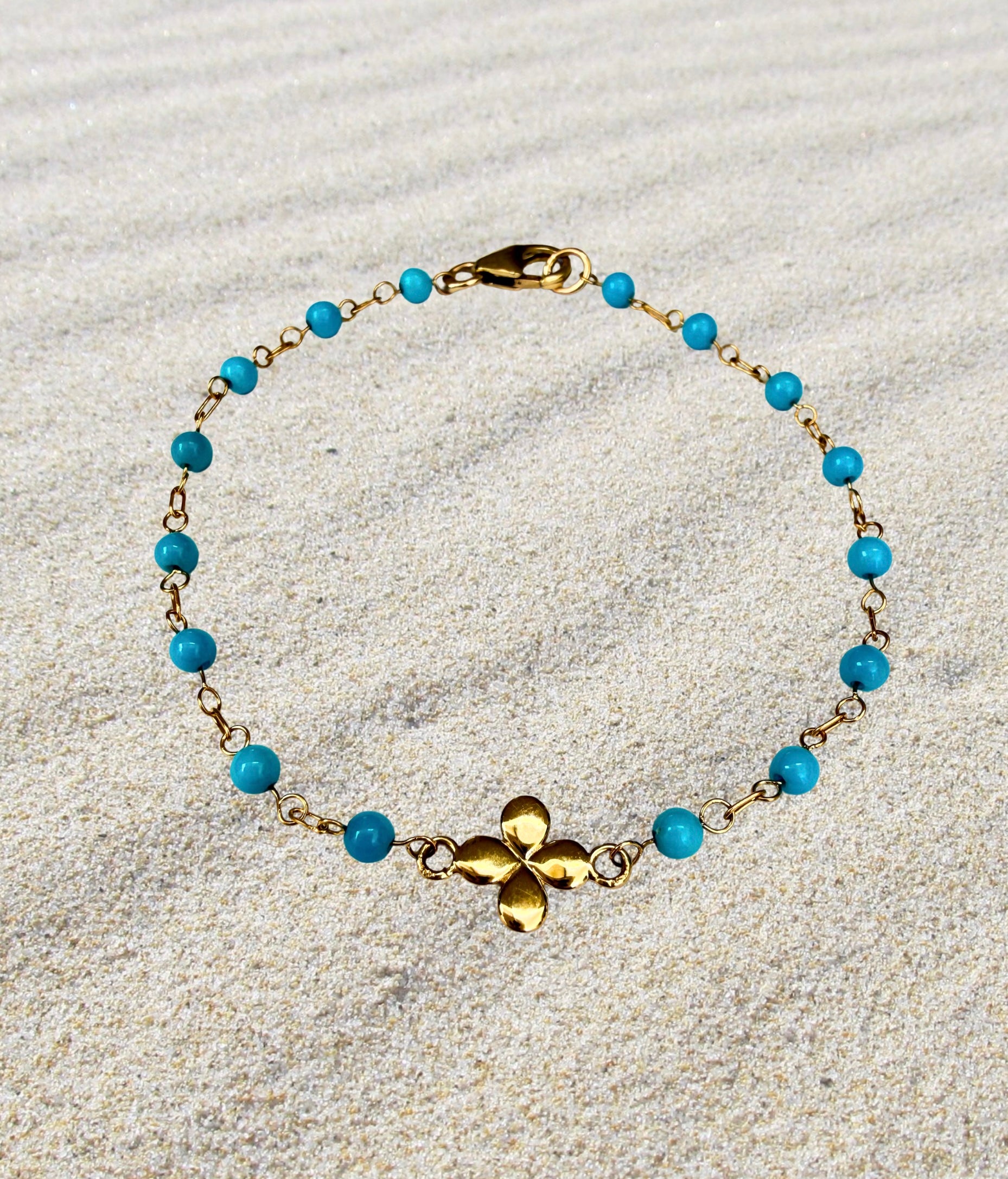 Turquoise Bead Bracelet in 18K Yellow Gold with Sleeping Beauty Tuquoise NEW!