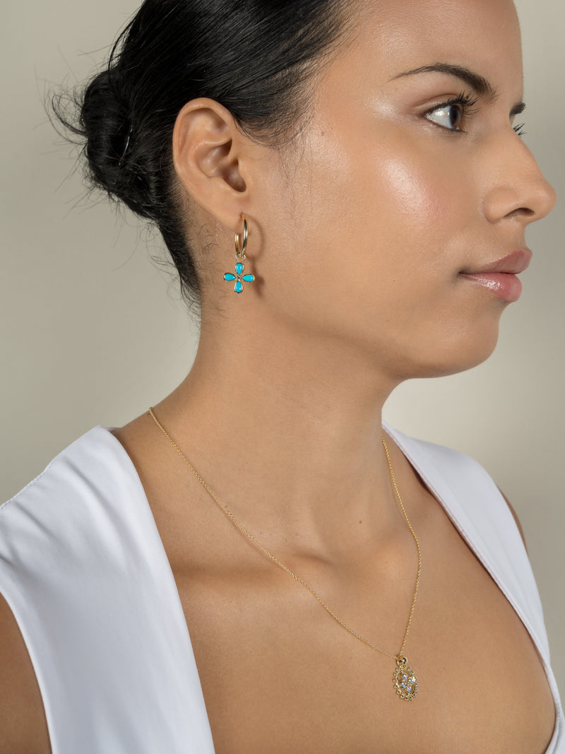 Turquoise Flower Hoop Earrings