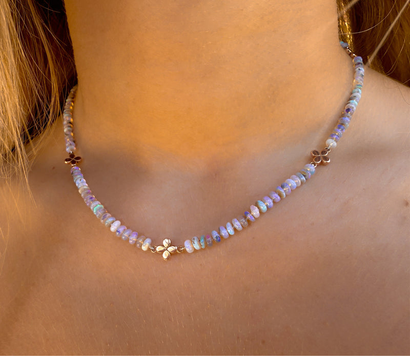 One-of-a-Kind Opal Bead Necklace. Hand Beaded on Silk Thread