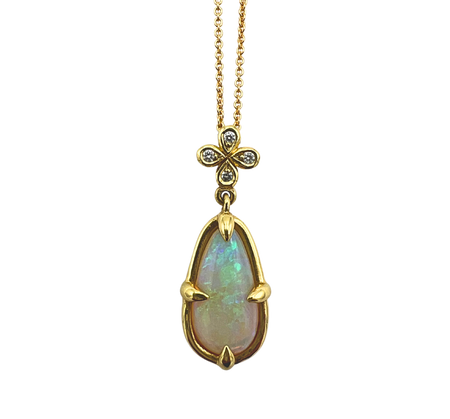 Opal and Diamond Bar Necklace with Diamond accents set in 18k Gold- Special Order