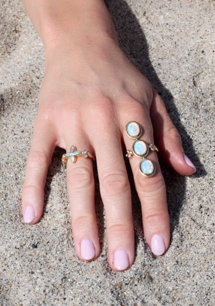 Three Stone Opal and Diamond Cocktail Ring- In stock, One of a Kind🎁