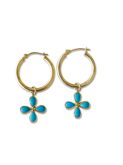 Turquoise Flower Hoop Earrings- Made to order
