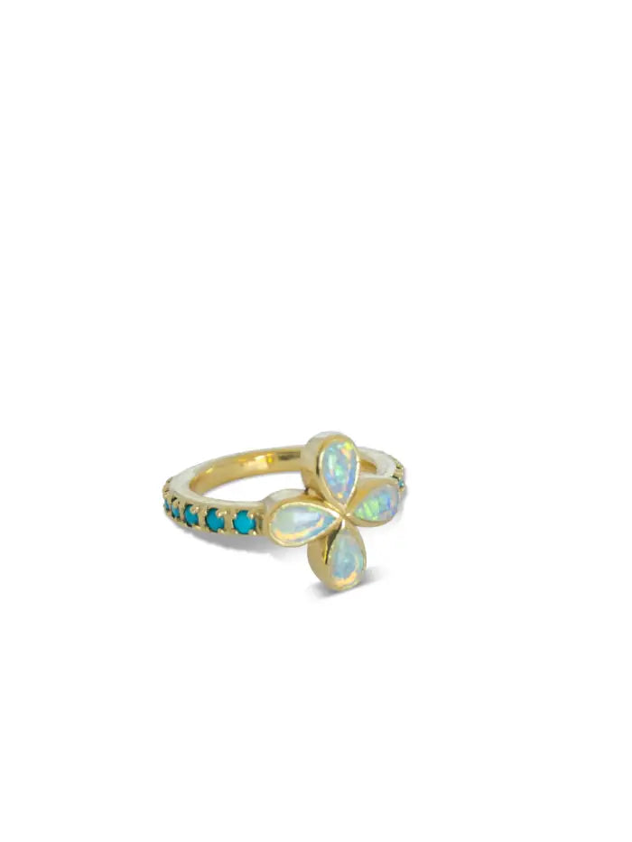 Opal and Turquoise Flower ring