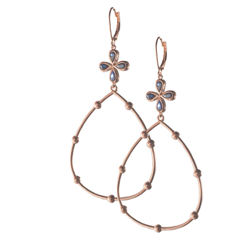 Blue Sapphire Hoop Earrings set in 14k Rose Gold