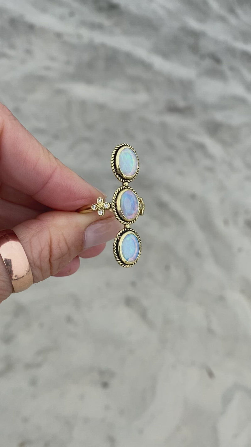 Three Stone Opal and Diamond Cocktail Ring-  One of a Kind