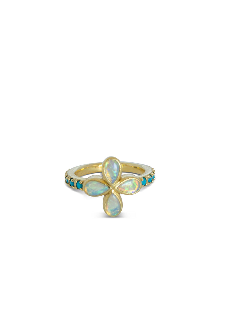 Opal and Turquoise Flower ring