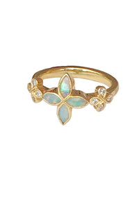 Australian Opal and Diamond Flower Ring