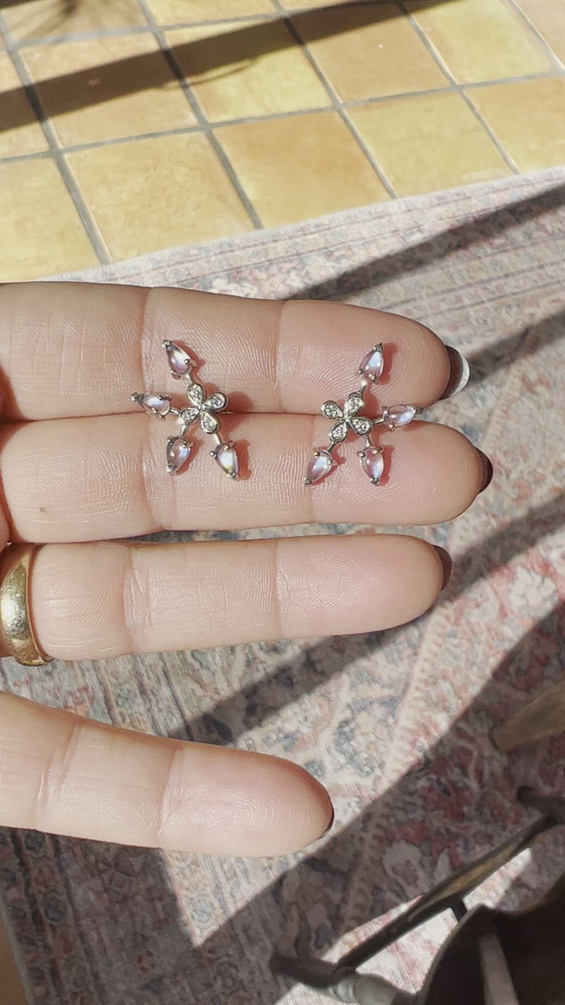 18K White Gold and Moonstone Ear Climbers