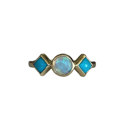 Opal and Turquoise Flower ring- Made to order
