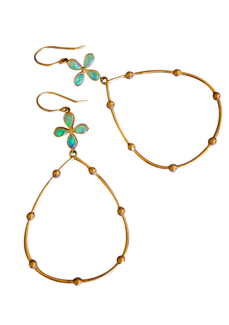 Rose Gold, Opal Flower Hoop Earrings-In stock