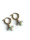 Rose Gold, Opal Flower Hoop Earrings-In stock