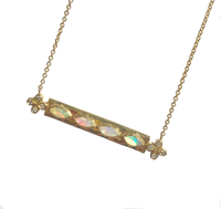 Opal and Diamond Bar Necklace with Diamond accents set in 18k Gold