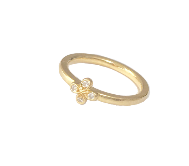 Oli and Tess Logo Ring Yellow with Signature Oli and Tess diamond flower. Great Stacking Ring!- IN STOCK