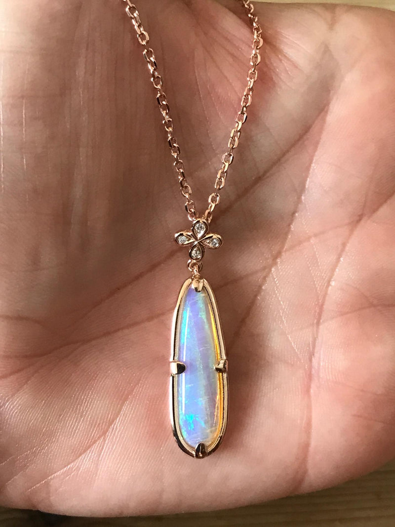 SOLD.              3.12 Australian Opal set in 18k rose gold with 1 diamond Oli and Tess flower ONE OF A KIND