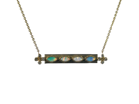 Opal and Diamond Bar Necklace with Diamond accents set in 18k Gold