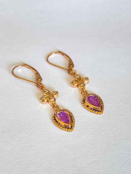 Purple Sapphire Rose Gold Earrings