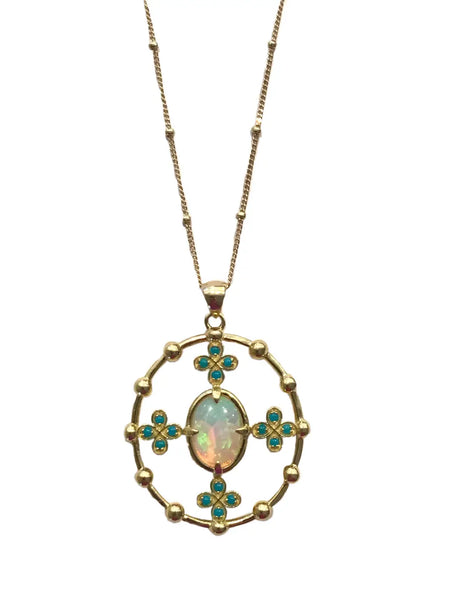 One-of-a-Kind🎁 Opal pendant necklace with seed pearls and sleeping beauty turquoise