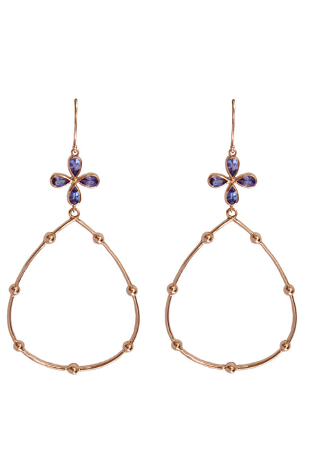 Blue Sapphire Hoop Earrings set in 14k Rose Gold- Made to Order