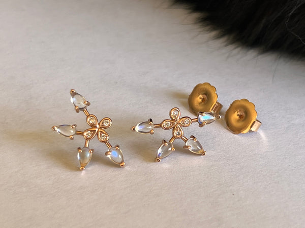 Rose Gold Moonstone Ear Climbers -