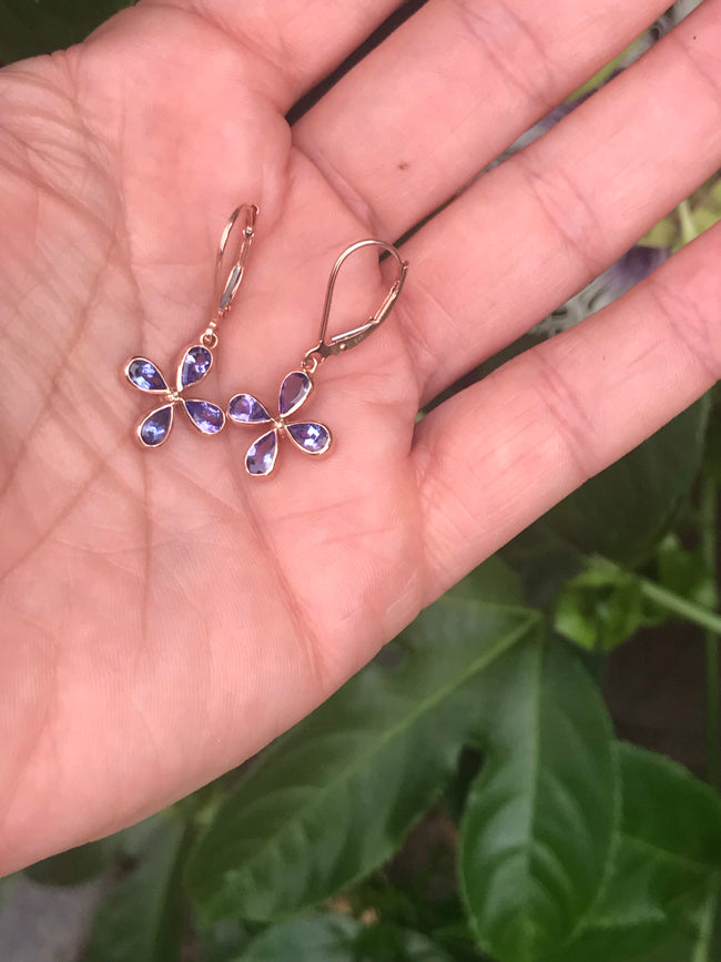 Tanzanite flower earrings set in rose gold- Made to Order, Can be Customized!