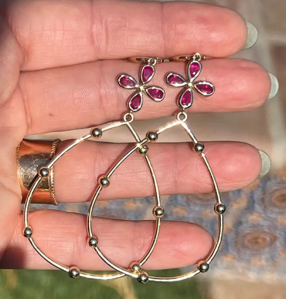 Fuchsia Ruby Hoops in Rose Gold, New In