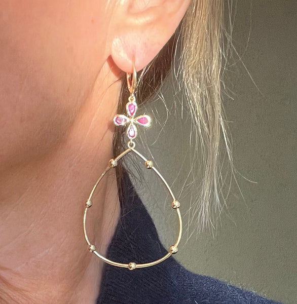 Fuchsia Ruby Hoops in Rose Gold, New In