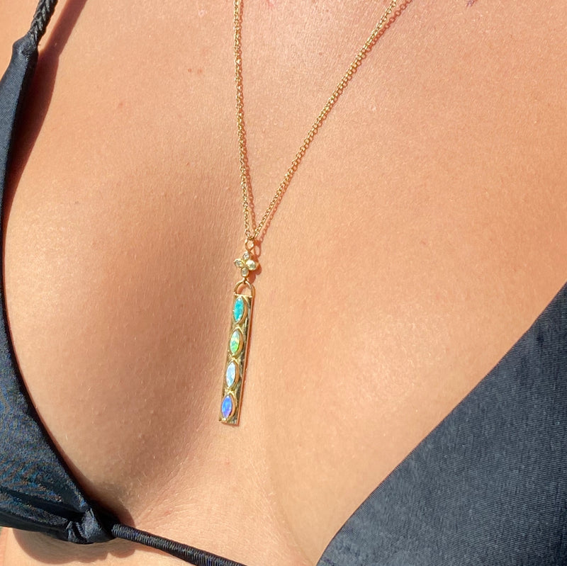 Opal and diamond pendant necklace