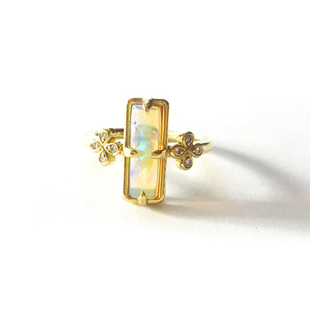Green Marquis Opal stacking ring with 1 Oli and Tess Diamond Flower