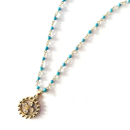 One-of-a-Kind Opal pendant necklace with seed pearls and sleeping beauty turquoise